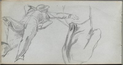 Luonnosvihko, sivu 58: Makaava figuuri ja figuuri takaapäin. tekijältä Jean Louis Ernest Meissonier