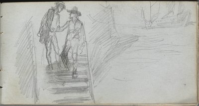 Luonnoskirja, sivu 64: Figuurit portaissa tekijältä Ernest Meissonier