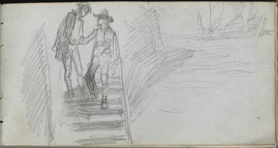 Luonnoskirja, sivu 64: Figuurit portaissa. tekijältä Jean Louis Ernest Meissonier