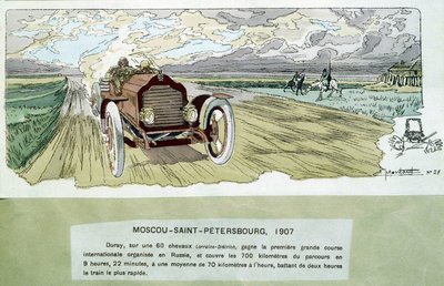 Moottoriurheilu: Moskova - Pietari, noin 1900 - piirustus Ernest Montaut (1878-1909). tekijältä Ernest Montaut