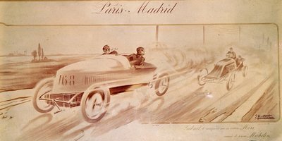 Moottoriurheilu: "Pariisi Madrid": Gabriel voitti Michelin-renkailla varustetun Morsin "" Kuva 1903 tekijältä Ernest Montaut