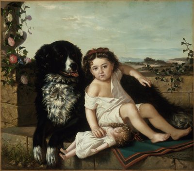 Tytön muotokuva koiran kanssa, 1879 tekijältä Ernest Narjot