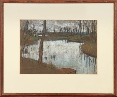 Lillen silta ja West Moat (pastelli ruskealle paperille) tekijältä Ernest Procter