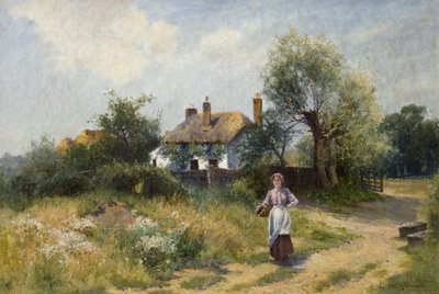 Maisema mökkinaisen kanssa, 1800-1900-luvun loppu tekijältä Ernest Walbourn