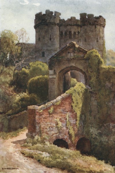 Carisbrooke Castle (väri litho) tekijältä Ernest William Haslehust