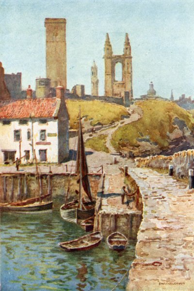 Katedraalin rauniot, St. Andrews, satamasta (väri litho) tekijältä Ernest William Haslehust