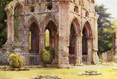 Dryburgh Abbey: Sir Walter Scottin hauta (väri litho) tekijältä Ernest William Haslehust