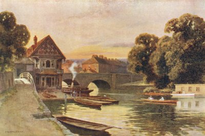 Folly Bridge, Oxford (väri litho) tekijältä Ernest William Haslehust