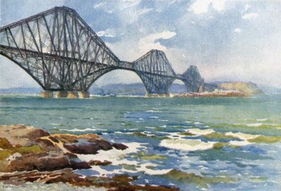 Forth Bridge ja Coast of Fife (väri litho) tekijältä Ernest William Haslehust