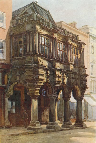 Guildhall Porch (väri litho) tekijältä Ernest William Haslehust