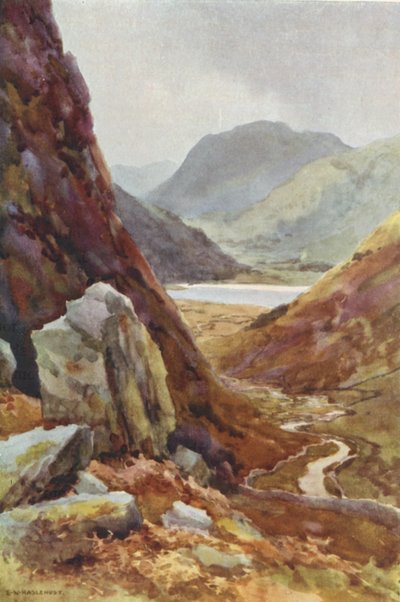 Kirkstone Pass and Brothers Water (väri litho) tekijältä Ernest William Haslehust