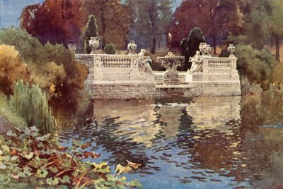 Lancaster Gate Fountain, Kensington Gardens (väri litho) tekijältä Ernest William Haslehust