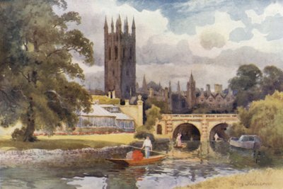 Magdalen College Cherwellistä (väri litho) tekijältä Ernest William Haslehust