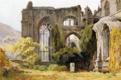 Melrose Abbey: Kuoro ja North Transept (värilitho) tekijältä Ernest William Haslehust