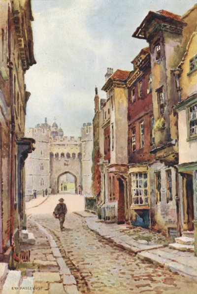 Nell Gwynin talo ja Henry VIII Gateway (värilitho) tekijältä Ernest William Haslehust