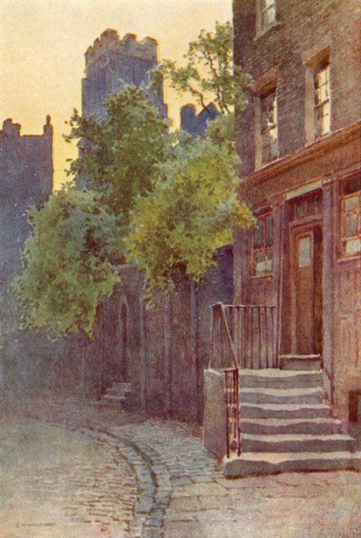 Old Barrack Yard, Belgravia (väri litho) tekijältä Ernest William Haslehust