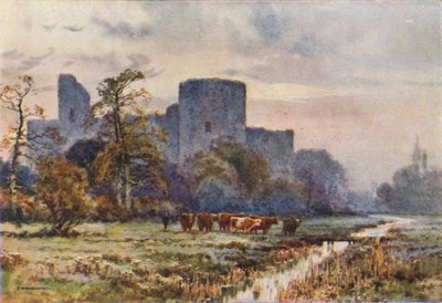 Pevenseyn linna Meadowsilta (väri litho) tekijältä Ernest William Haslehust