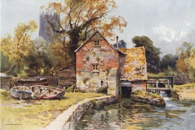 Place Mill, Christchurch (väri litho) tekijältä Ernest William Haslehust