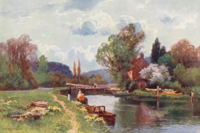 Thames-joki: Hurley Lock (värilitro) tekijältä Ernest William Haslehust