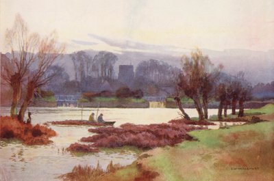 Thames-joki: Sutton Courtney Weirs (värilitro). tekijältä Ernest William Haslehust
