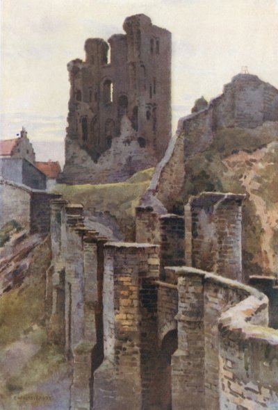 Scarborough Castle (väri litho) tekijältä Ernest William Haslehust