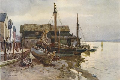 The Exe at Topsham (väri litho) tekijältä Ernest William Haslehust