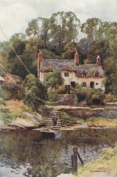 Lautta, Overton-on-Dee (väri litho) tekijältä Ernest William Haslehust