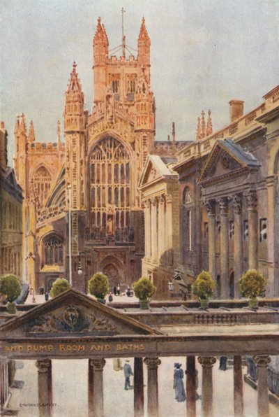 Grand Pump-Room ja Abbey, Bath (väri litho) tekijältä Ernest William Haslehust
