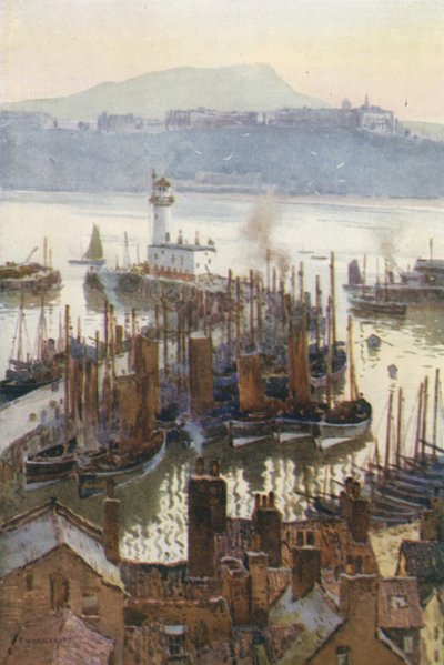 Satama vanhastakaupungista (väri litho) tekijältä Ernest William Haslehust