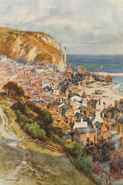 Vanhakaupunki, Hastings (väri litho) tekijältä Ernest William Haslehust