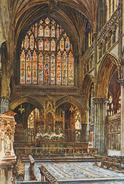 Sanctuary, Exeterin katedraali (väri litho) tekijältä Ernest William Haslehust