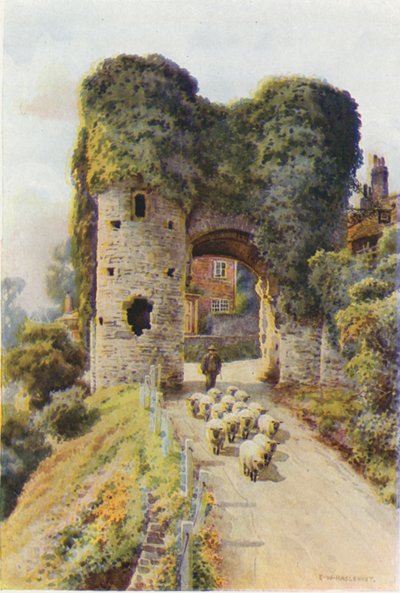Strand Gate, Winchelsea (väri litho) tekijältä Ernest William Haslehust