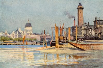 Thames Waterloon sillan alta (väri litho) tekijältä Ernest William Haslehust