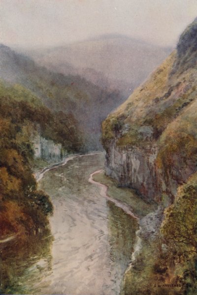 The Wye lähellä Cressbrook Dalea (väri litho) tekijältä Ernest William Haslehust