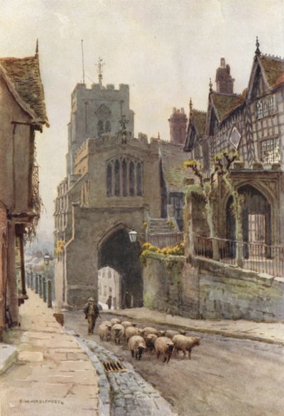 West Gate, Warwick (väri litho) tekijältä Ernest William Haslehust
