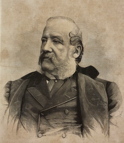 Muotokuva Gerolamo Indunosta (1825-1890), italialainen taidemaalari, Ernesto Mancastropan kaiverrus Guigonin ja Bossin valokuvasta, L