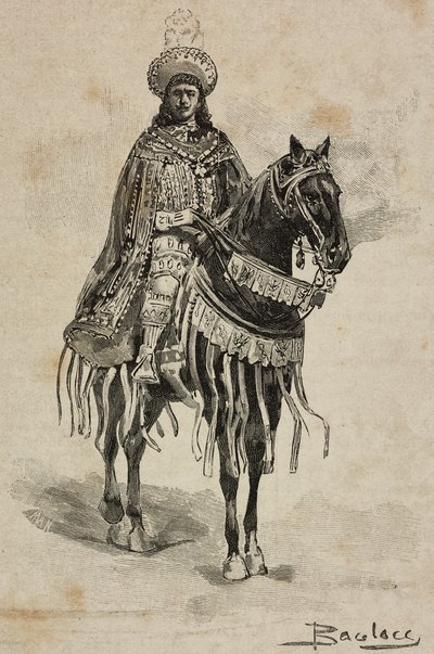 Napolin prinssi Ilmestysritarikunnan suurmestarin asussa Villa Borghese -turnauksessa Umberto I:n ja Margherita of Savoy
