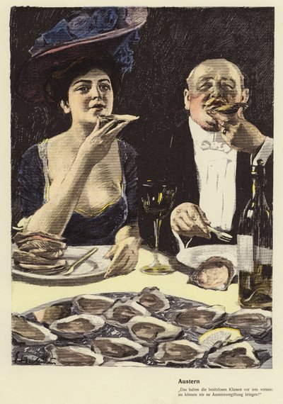 Ostereiden syöminen ravintolassa (väri litho) tekijältä Ernst (after) Heilemann