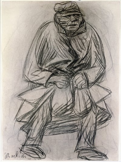 Kerjäläisen hahmo. Ernst Barlachin (1870-1938) piirustus New Yorkin modernin taiteen museosta tekijältä Ernst Barlach