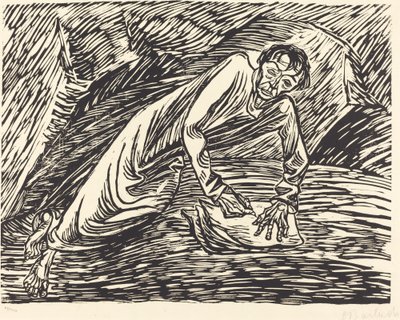 Kirjoittava profeetta Pyhä Johannes Patmoksella, 1919. tekijältä Ernst Barlach