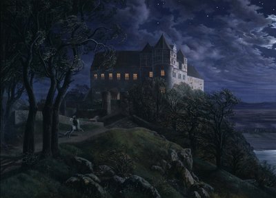 Scharfenbergin linna yöllä, 1827 tekijältä Ernst Ferdinand Oehme