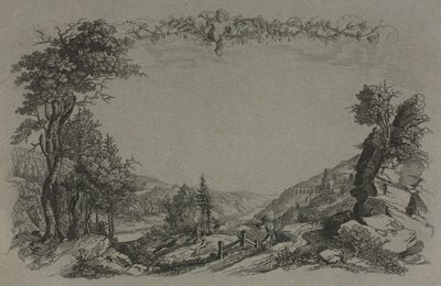 Kuusi näkymää Heidelbergin linnasta: Kansi, Metsästyspaikka, 1820. tekijältä Ernst Fries