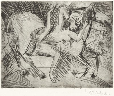 Akrobaatti hevosella Voltigeuse hevosen selässä, 1913. tekijältä Ernst Ludwig Kirchner