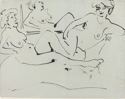 Dodo ja vanhempi nainen makaamassa peilin edessä, 1909. tekijältä Ernst Ludwig Kirchner