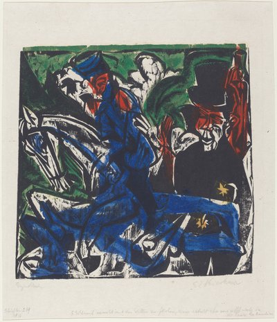 Peter Schlemihlin ihmeellinen tarina: Schlemihlin kohtaaminen harmaan kanssa..., 1915. tekijältä Ernst Ludwig Kirchner