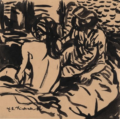 Kaksi alastomia sängyssä Isabella ja nuorempi tyttö, c. 1906. tekijältä Ernst Ludwig Kirchner