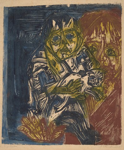 Nainen lapsen ja kissan kanssa, 1919. tekijältä Ernst Ludwig Kirchner
