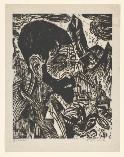 Sennkopf (Martin Schmied) (alkuperäinen nimi) tekijältä Ernst Ludwig Kirchner (signed by artist)