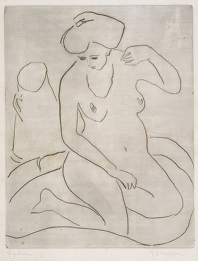 Nude in tub kaulakorulla. 1909 tekijältä Ernst Ludwig Kirchner