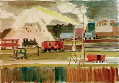 Rautatieasema auringon laskiessa tekijältä Ernst Ludwig Kirchner